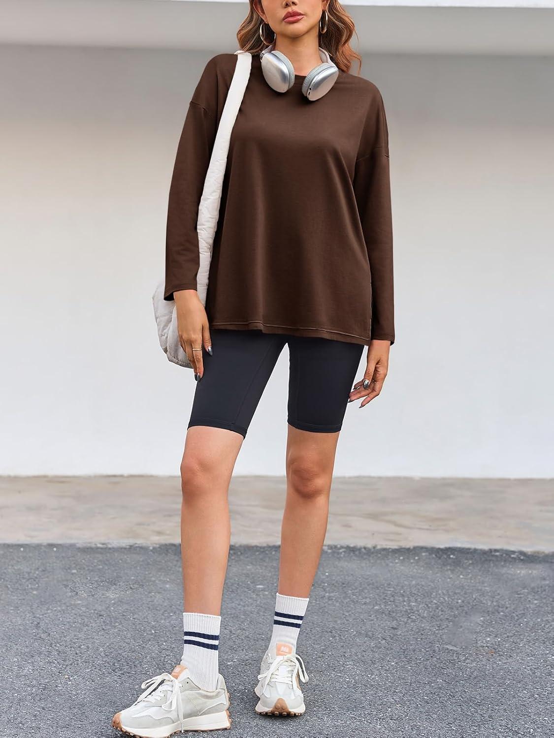 imageTankaneo Womens Oversized Long Sleeve T Shirts 2025 Crewneck Basic Tee Loose Fit Tunic Tops Casual Fall Workout ClothesCoffee