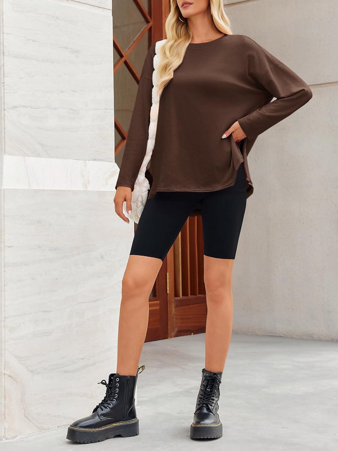 imageTankaneo Womens Oversized Long Sleeve T Shirts 2025 Crewneck Basic Tee Loose Fit Tunic Tops Casual Fall Workout ClothesCoffee