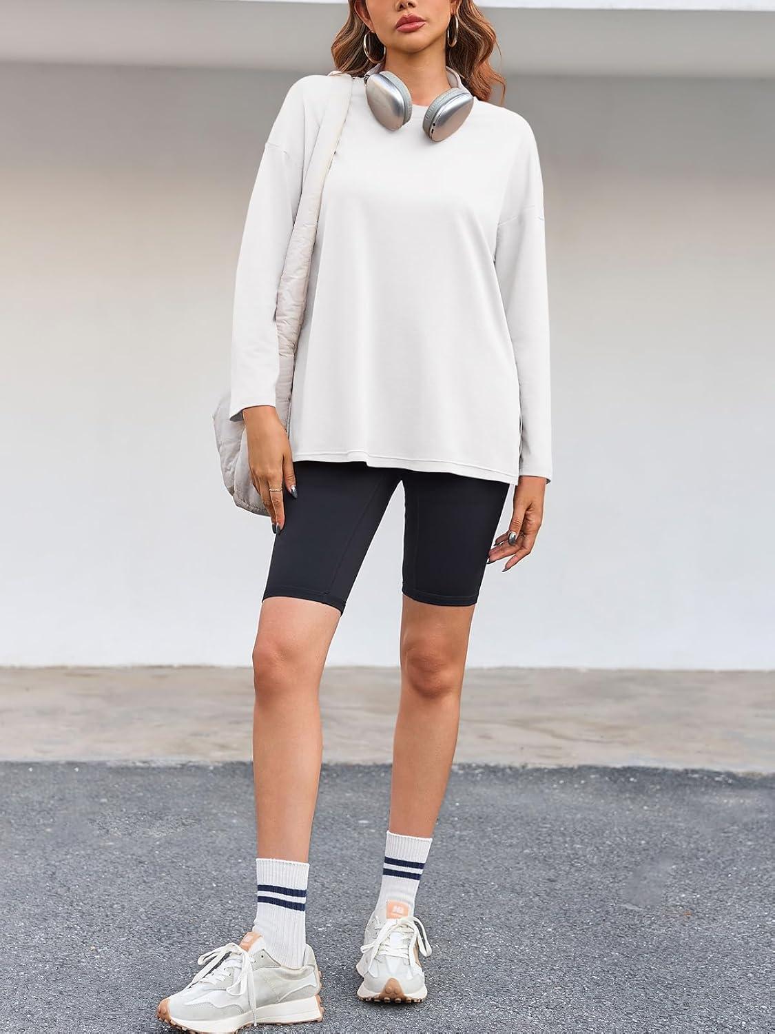 imageTankaneo Womens Oversized Long Sleeve T Shirts 2025 Crewneck Basic Tee Loose Fit Tunic Tops Casual Fall Workout ClothesWhite