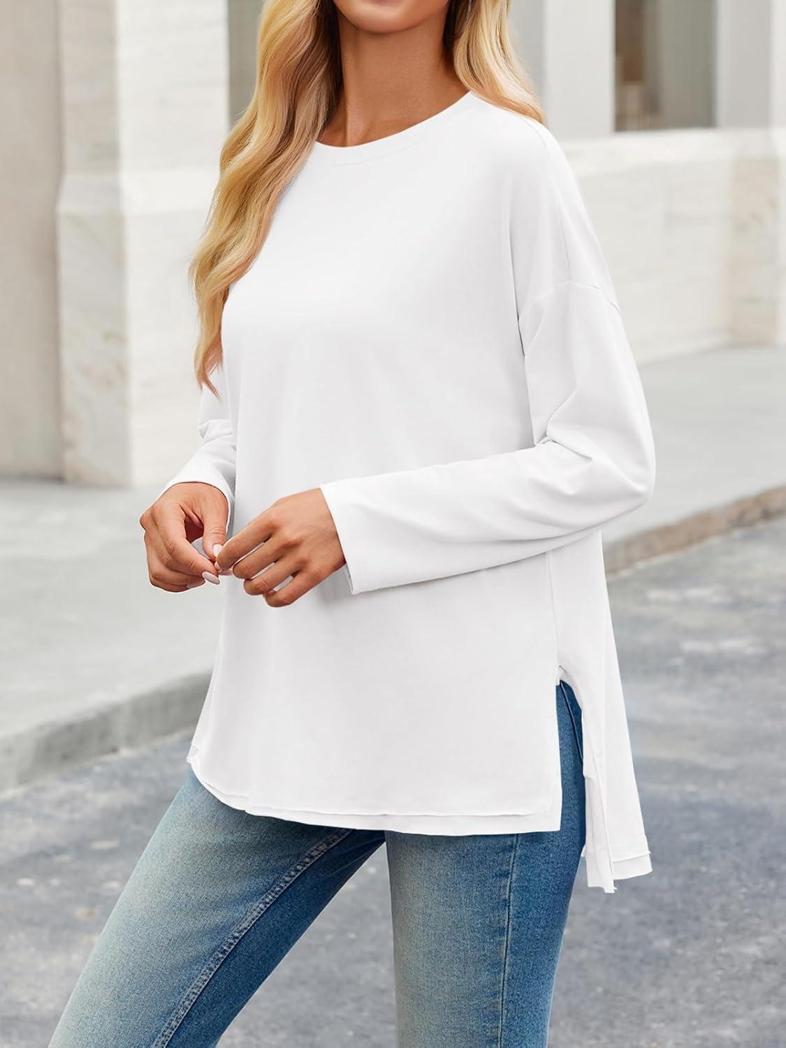 imageTankaneo Womens Oversized Long Sleeve T Shirts 2025 Crewneck Basic Tee Loose Fit Tunic Tops Casual Fall Workout ClothesWhite