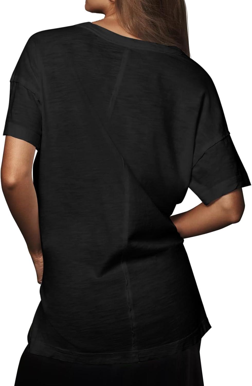 imageTankaneo Womens Oversized Short Sleeve T Shirts Summer Casual Crew Neck Tunic Tops Loose Fit Basic Side Split TeesBlack