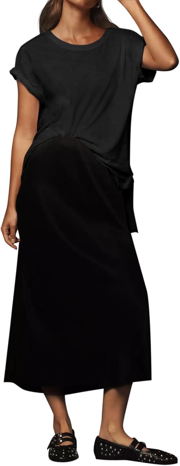 imageTankaneo Womens Oversized Short Sleeve T Shirts Summer Casual Crew Neck Tunic Tops Loose Fit Basic Side Split TeesBlack