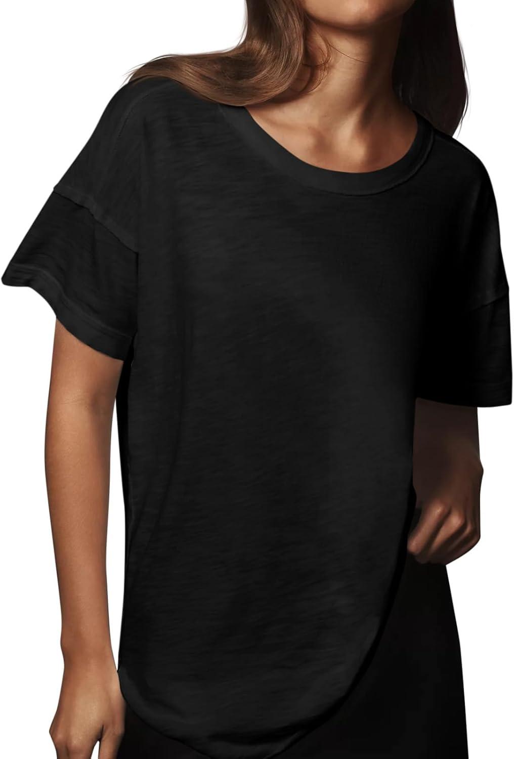 imageTankaneo Womens Oversized Short Sleeve T Shirts Summer Casual Crew Neck Tunic Tops Loose Fit Basic Side Split TeesBlack