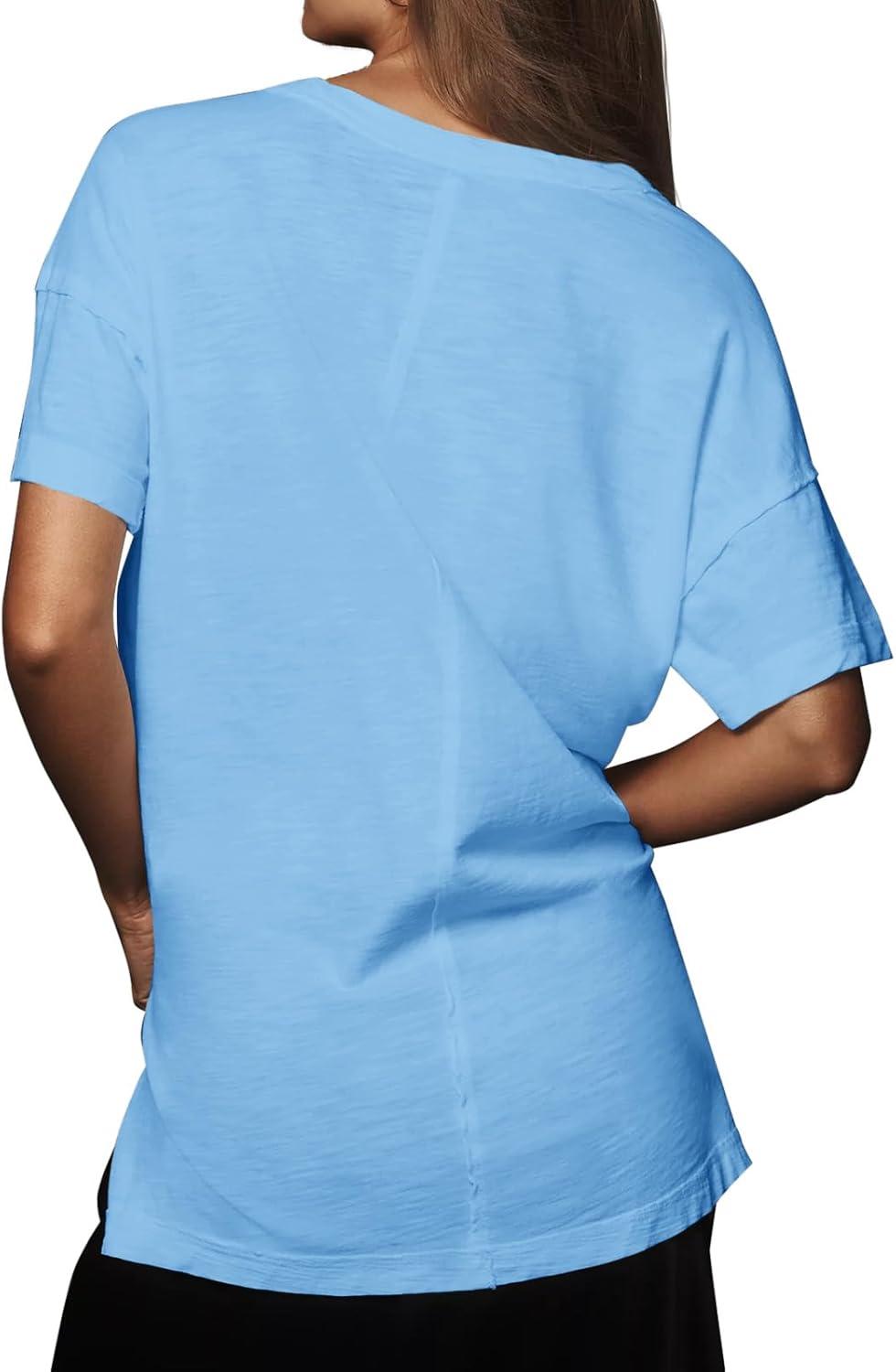 imageTankaneo Womens Oversized Short Sleeve T Shirts Summer Casual Crew Neck Tunic Tops Loose Fit Basic Side Split TeesBlue