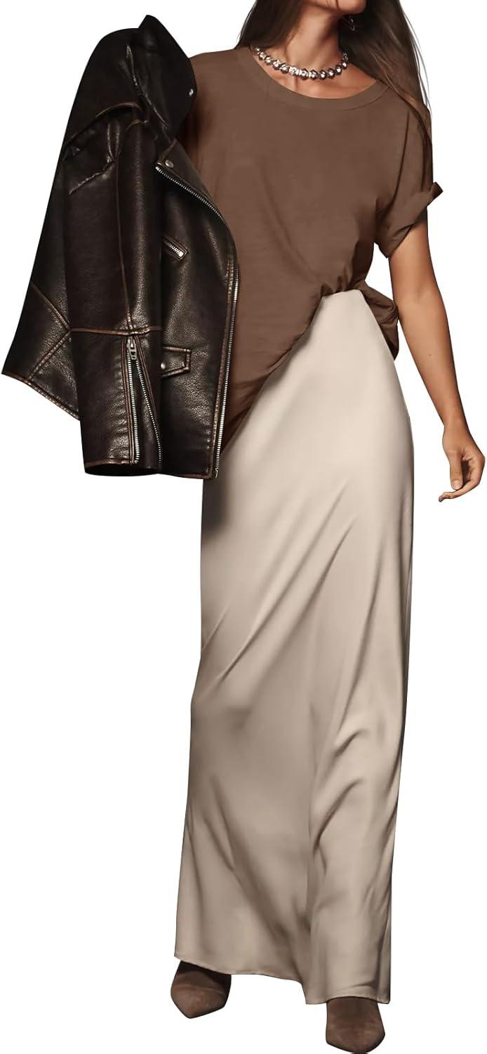 imageTankaneo Womens Oversized Short Sleeve T Shirts Summer Casual Crew Neck Tunic Tops Loose Fit Basic Side Split TeesBrown