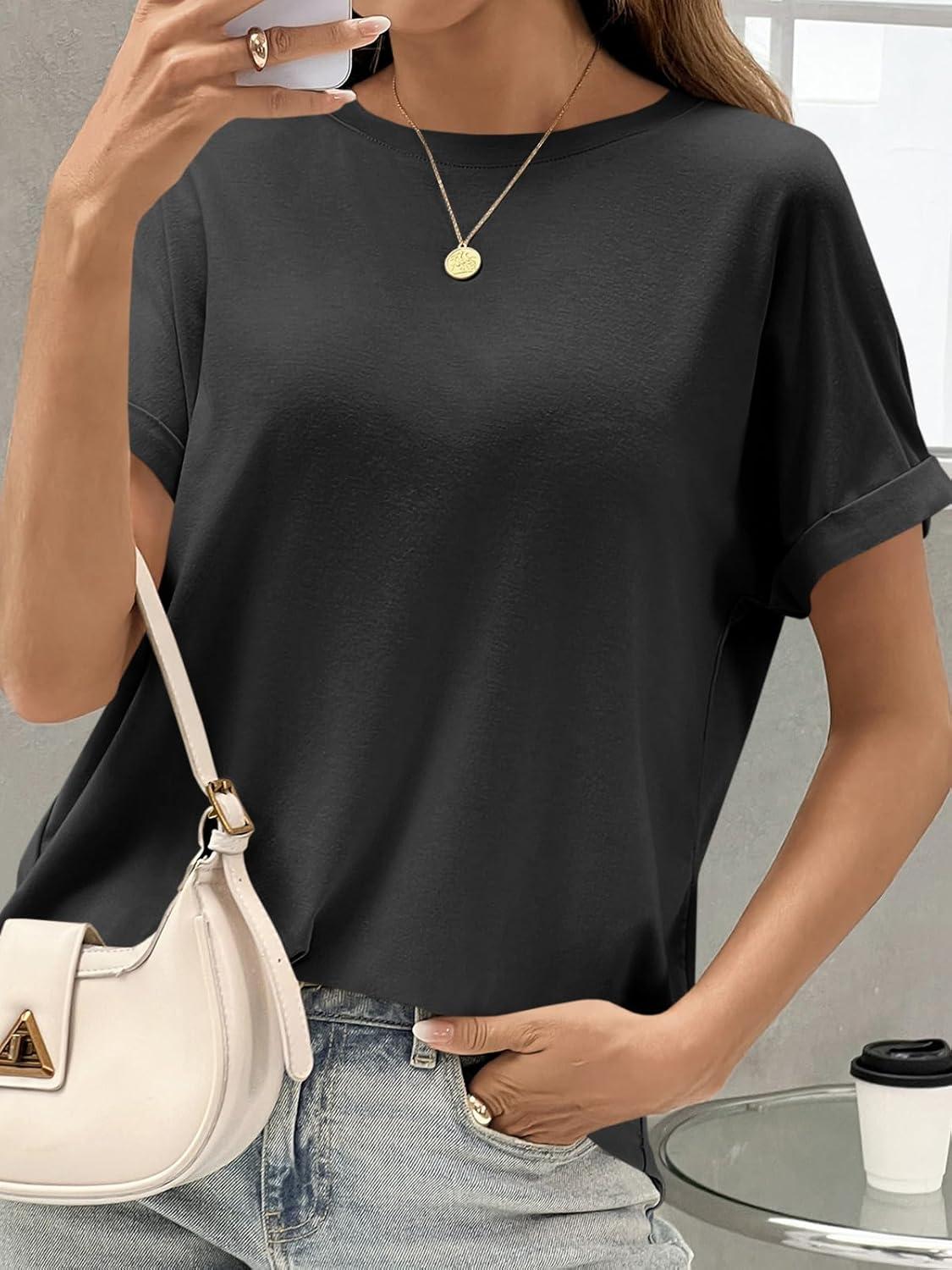 imageTankaneo Womens Oversized Short Sleeve TShirts Summer Casual Loose Fit Tops Workout Basic Tunic TeesBlack