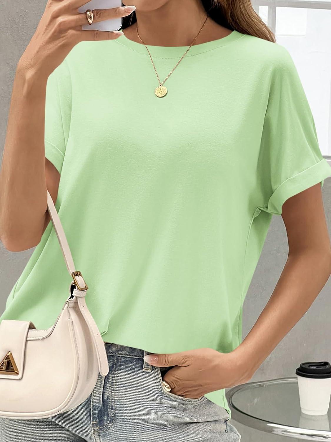 imageTankaneo Womens Oversized Short Sleeve TShirts Summer Casual Loose Fit Tops Workout Basic Tunic TeesLight Green