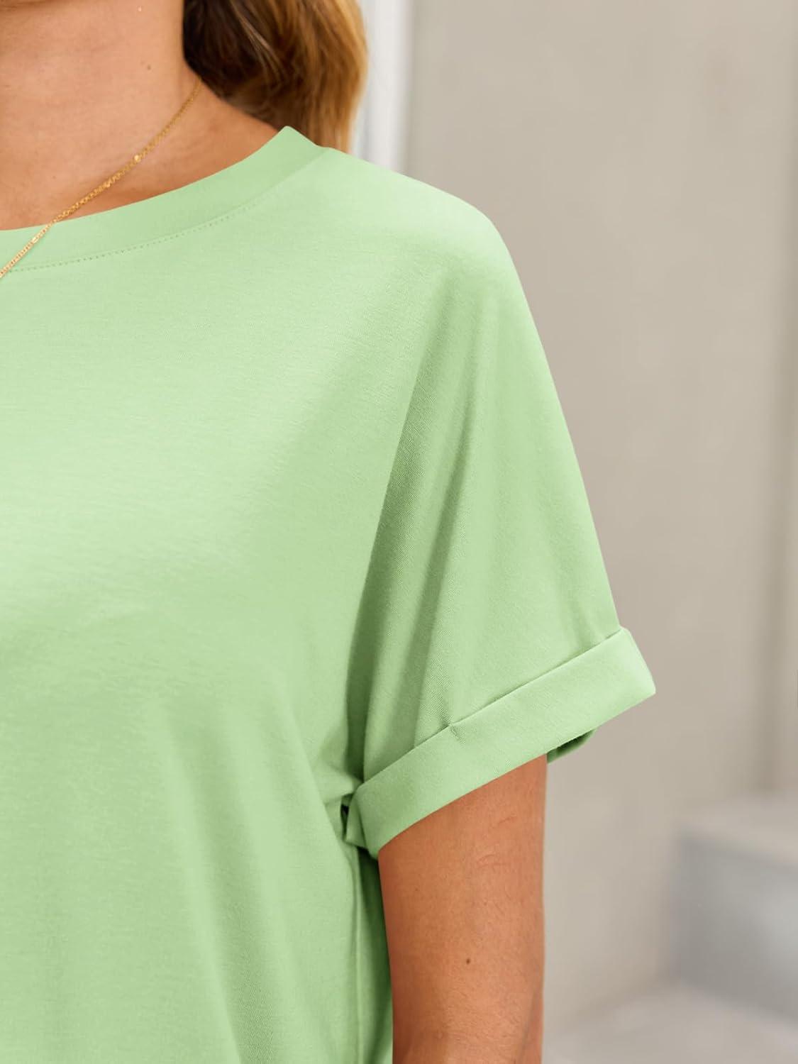 imageTankaneo Womens Oversized Short Sleeve TShirts Summer Casual Loose Fit Tops Workout Basic Tunic TeesLight Green