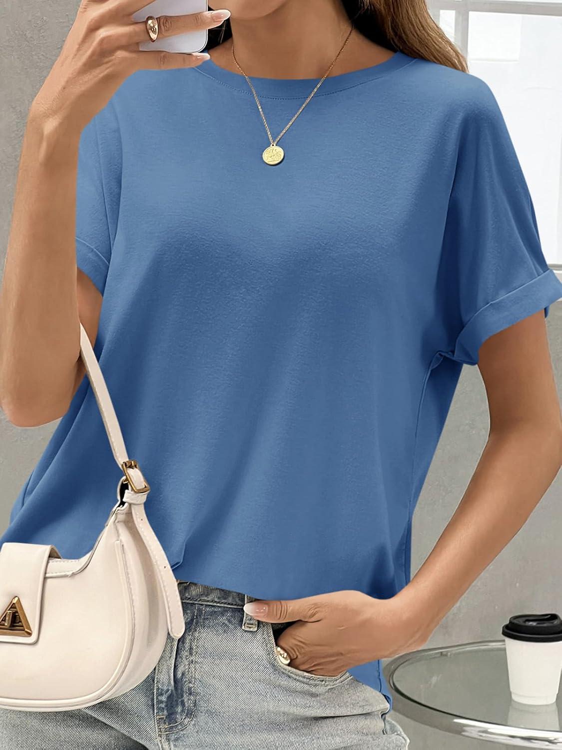 imageTankaneo Womens Oversized Short Sleeve TShirts Summer Casual Loose Fit Tops Workout Basic Tunic TeesNavy Blue