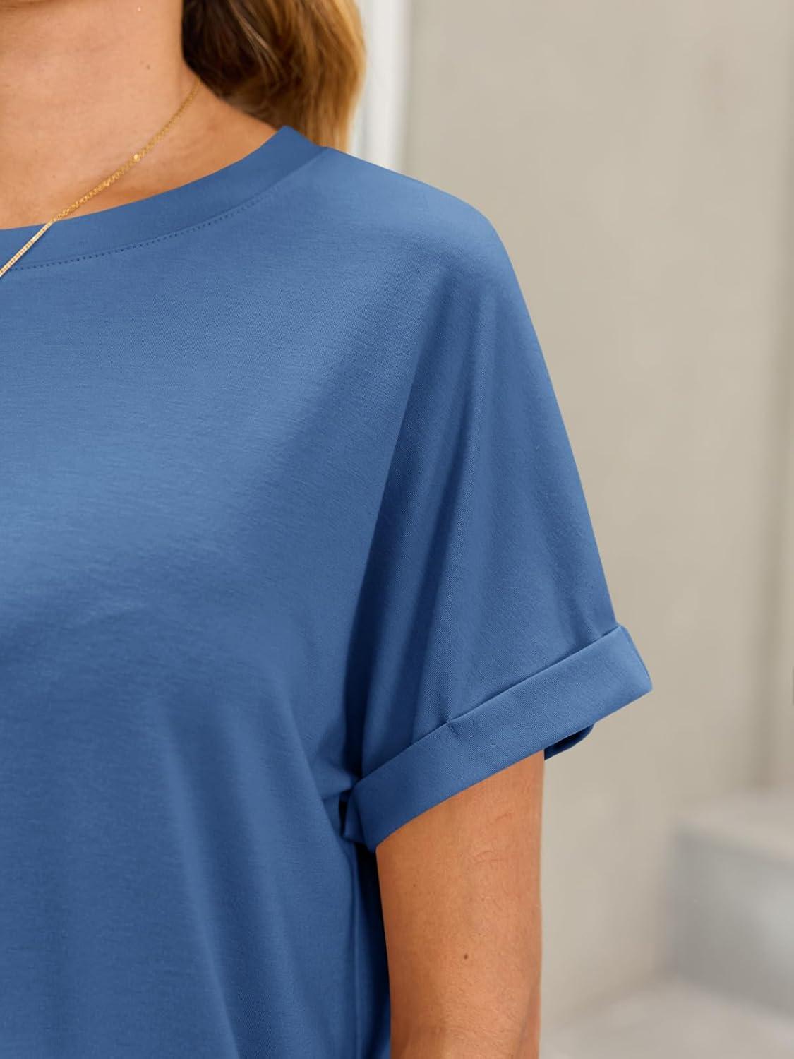 imageTankaneo Womens Oversized Short Sleeve TShirts Summer Casual Loose Fit Tops Workout Basic Tunic TeesNavy Blue