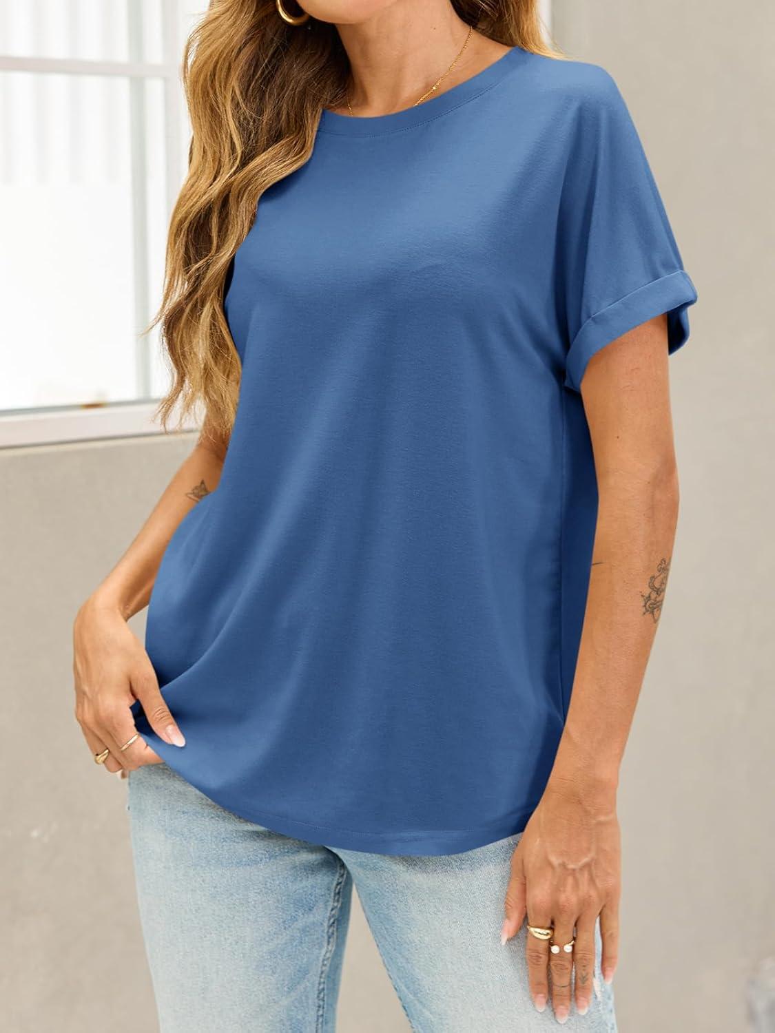 imageTankaneo Womens Oversized Short Sleeve TShirts Summer Casual Loose Fit Tops Workout Basic Tunic TeesNavy Blue
