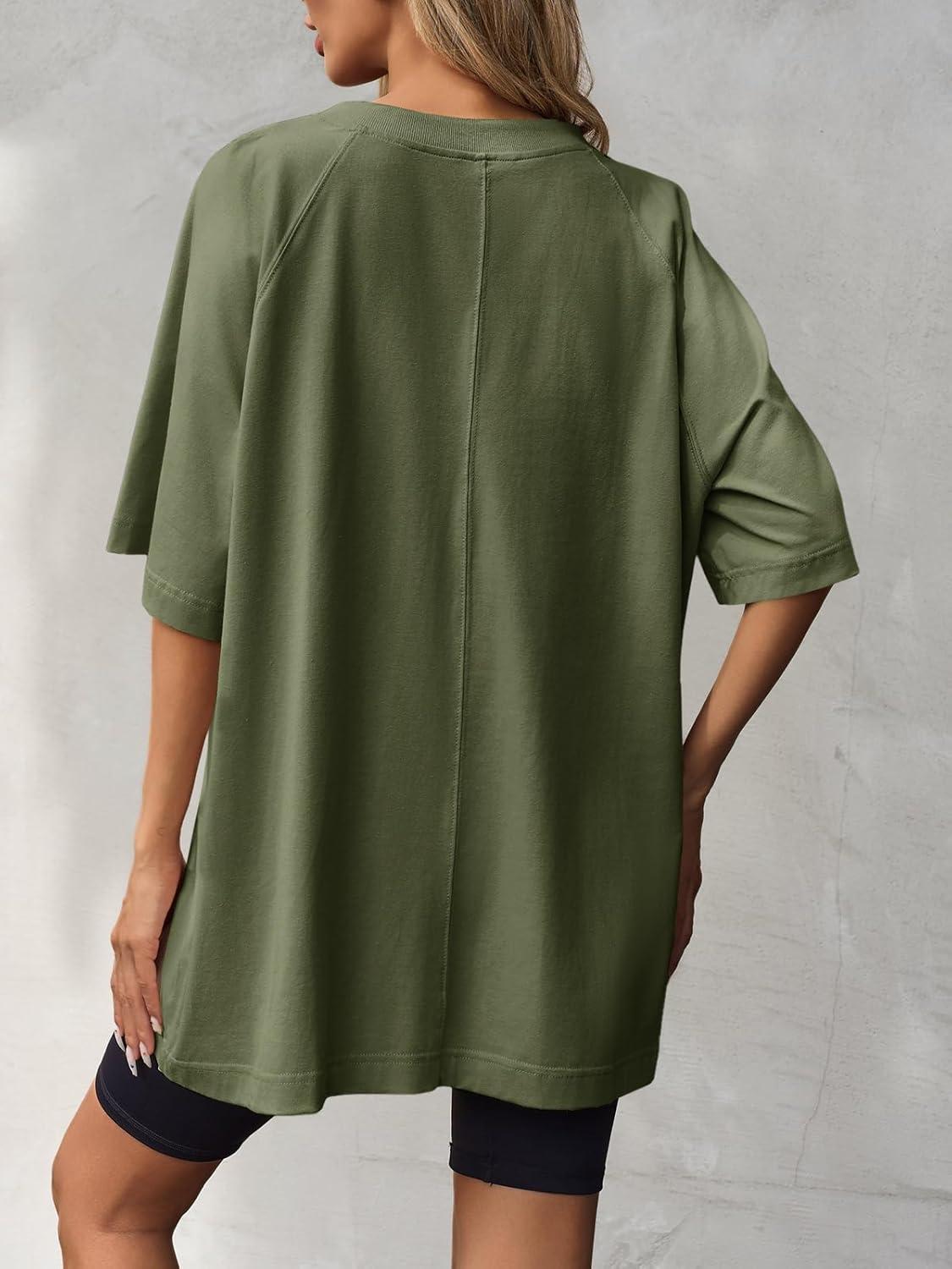 imageTankaneo Womens Oversized Tshirts Crew Neck Short Raglan Sleeve Tunic Tops Summer Casual Loose Fit Workout Tee ShirtsArmy Green