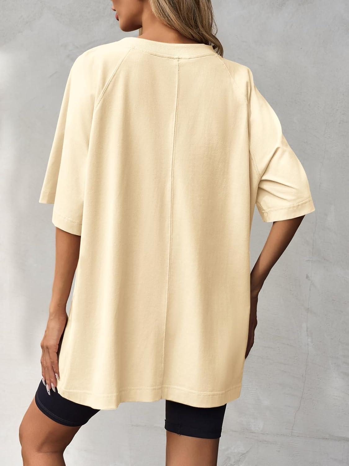 imageTankaneo Womens Oversized Tshirts Crew Neck Short Raglan Sleeve Tunic Tops Summer Casual Loose Fit Workout Tee ShirtsBeige