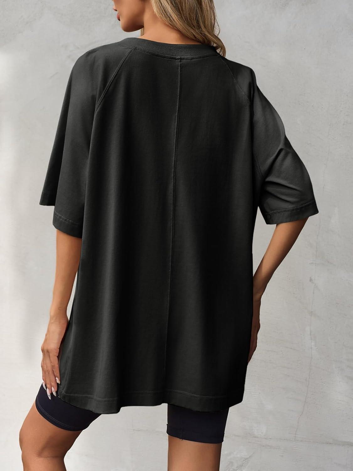 imageTankaneo Womens Oversized Tshirts Crew Neck Short Raglan Sleeve Tunic Tops Summer Casual Loose Fit Workout Tee ShirtsBlack