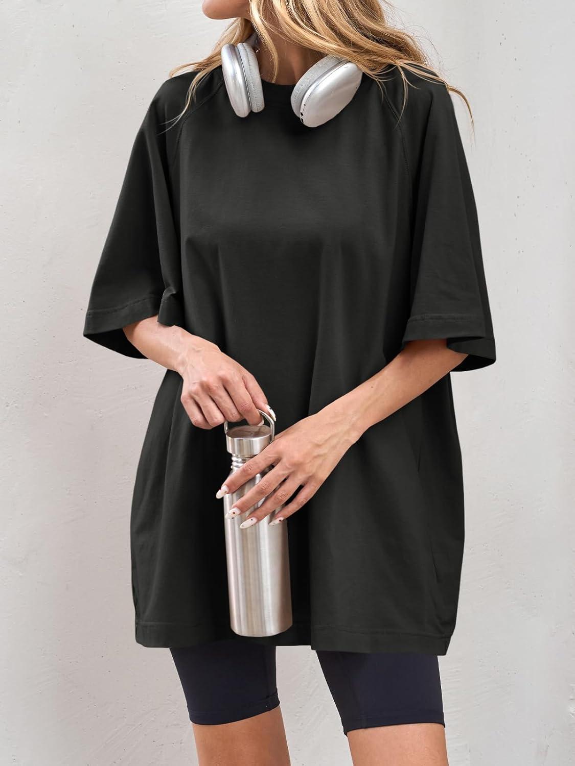 imageTankaneo Womens Oversized Tshirts Crew Neck Short Raglan Sleeve Tunic Tops Summer Casual Loose Fit Workout Tee ShirtsBlack