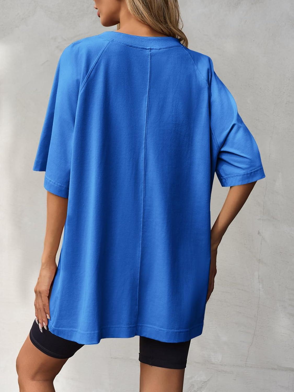 imageTankaneo Womens Oversized Tshirts Crew Neck Short Raglan Sleeve Tunic Tops Summer Casual Loose Fit Workout Tee ShirtsBlue