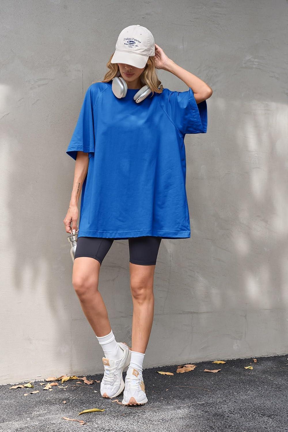 imageTankaneo Womens Oversized Tshirts Crew Neck Short Raglan Sleeve Tunic Tops Summer Casual Loose Fit Workout Tee ShirtsBlue
