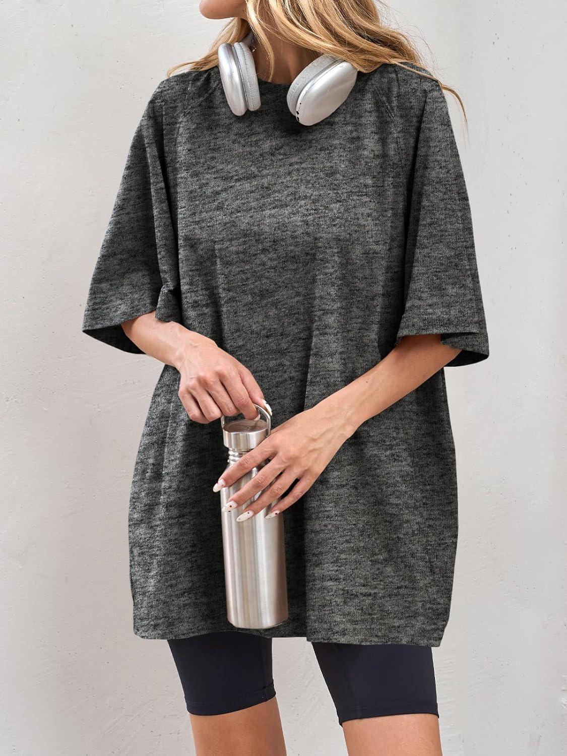 imageTankaneo Womens Oversized Tshirts Crew Neck Short Raglan Sleeve Tunic Tops Summer Casual Loose Fit Workout Tee ShirtsDark Grey