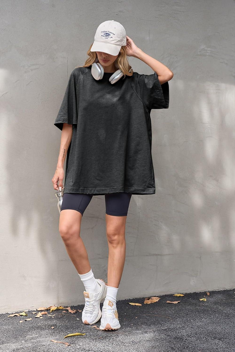 imageTankaneo Womens Oversized Tshirts Crew Neck Short Raglan Sleeve Tunic Tops Summer Casual Loose Fit Workout Tee ShirtsDark Grey
