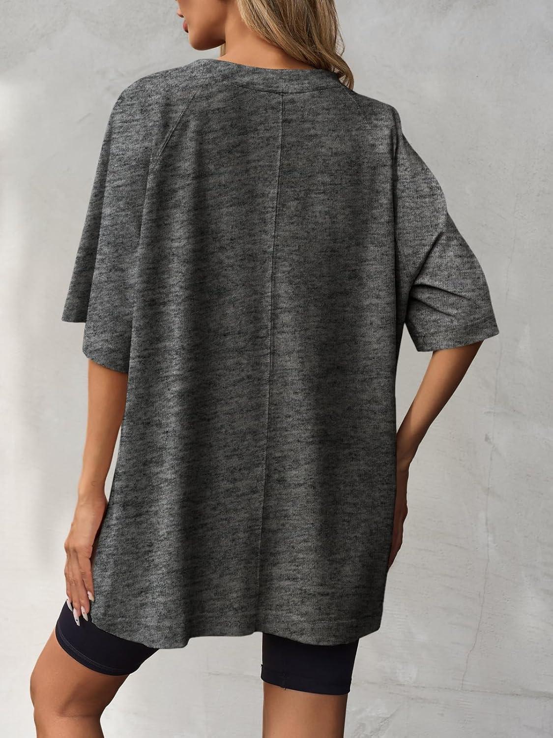 imageTankaneo Womens Oversized Tshirts Crew Neck Short Raglan Sleeve Tunic Tops Summer Casual Loose Fit Workout Tee ShirtsDark Grey