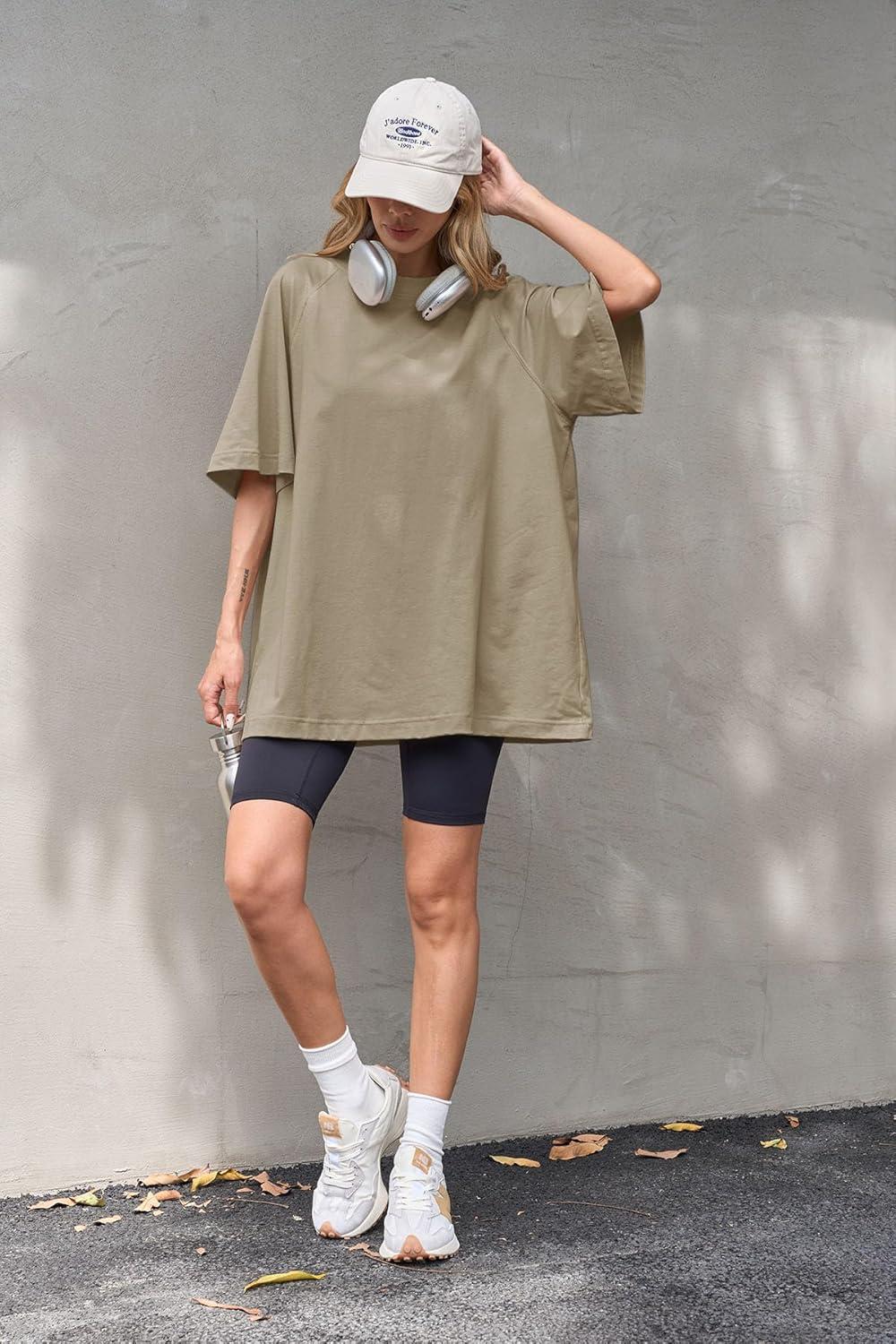 imageTankaneo Womens Oversized Tshirts Crew Neck Short Raglan Sleeve Tunic Tops Summer Casual Loose Fit Workout Tee ShirtsDark Khaki
