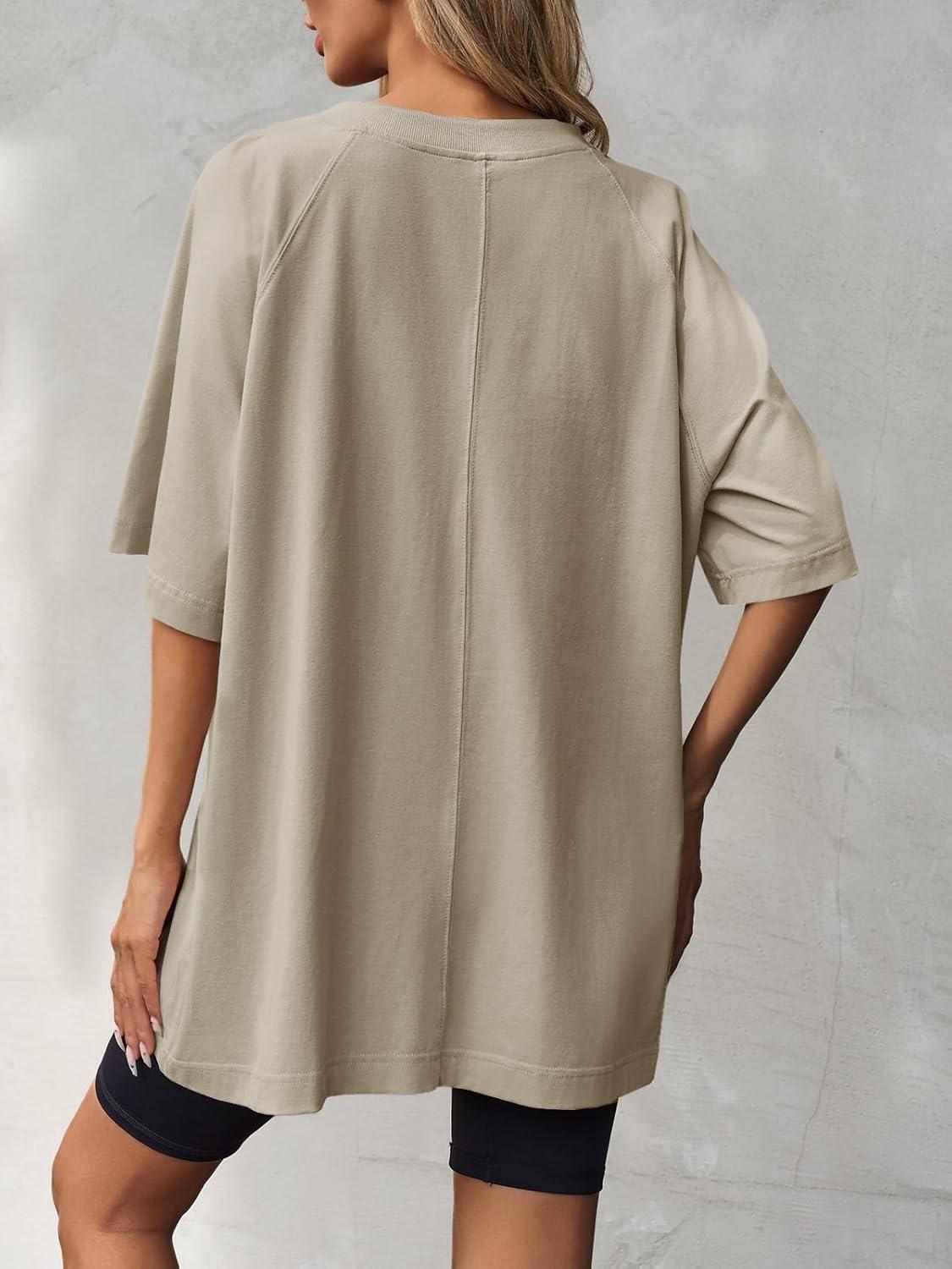 imageTankaneo Womens Oversized Tshirts Crew Neck Short Raglan Sleeve Tunic Tops Summer Casual Loose Fit Workout Tee ShirtsDark Khaki