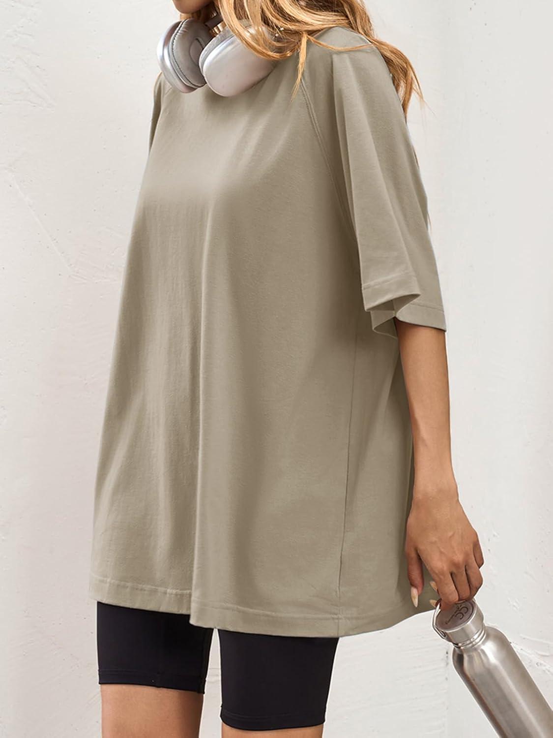 imageTankaneo Womens Oversized Tshirts Crew Neck Short Raglan Sleeve Tunic Tops Summer Casual Loose Fit Workout Tee ShirtsDark Khaki