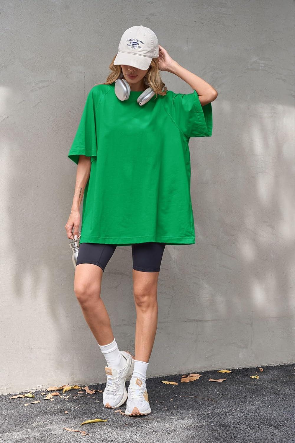 imageTankaneo Womens Oversized Tshirts Crew Neck Short Raglan Sleeve Tunic Tops Summer Casual Loose Fit Workout Tee ShirtsGreen
