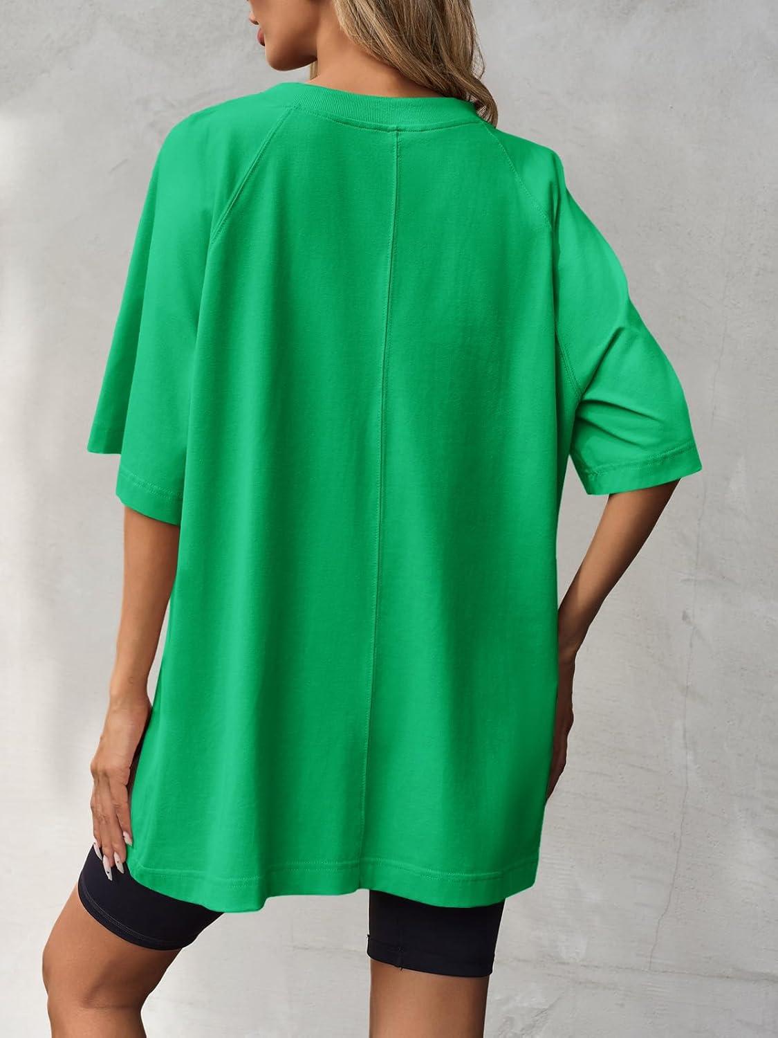 imageTankaneo Womens Oversized Tshirts Crew Neck Short Raglan Sleeve Tunic Tops Summer Casual Loose Fit Workout Tee ShirtsGreen