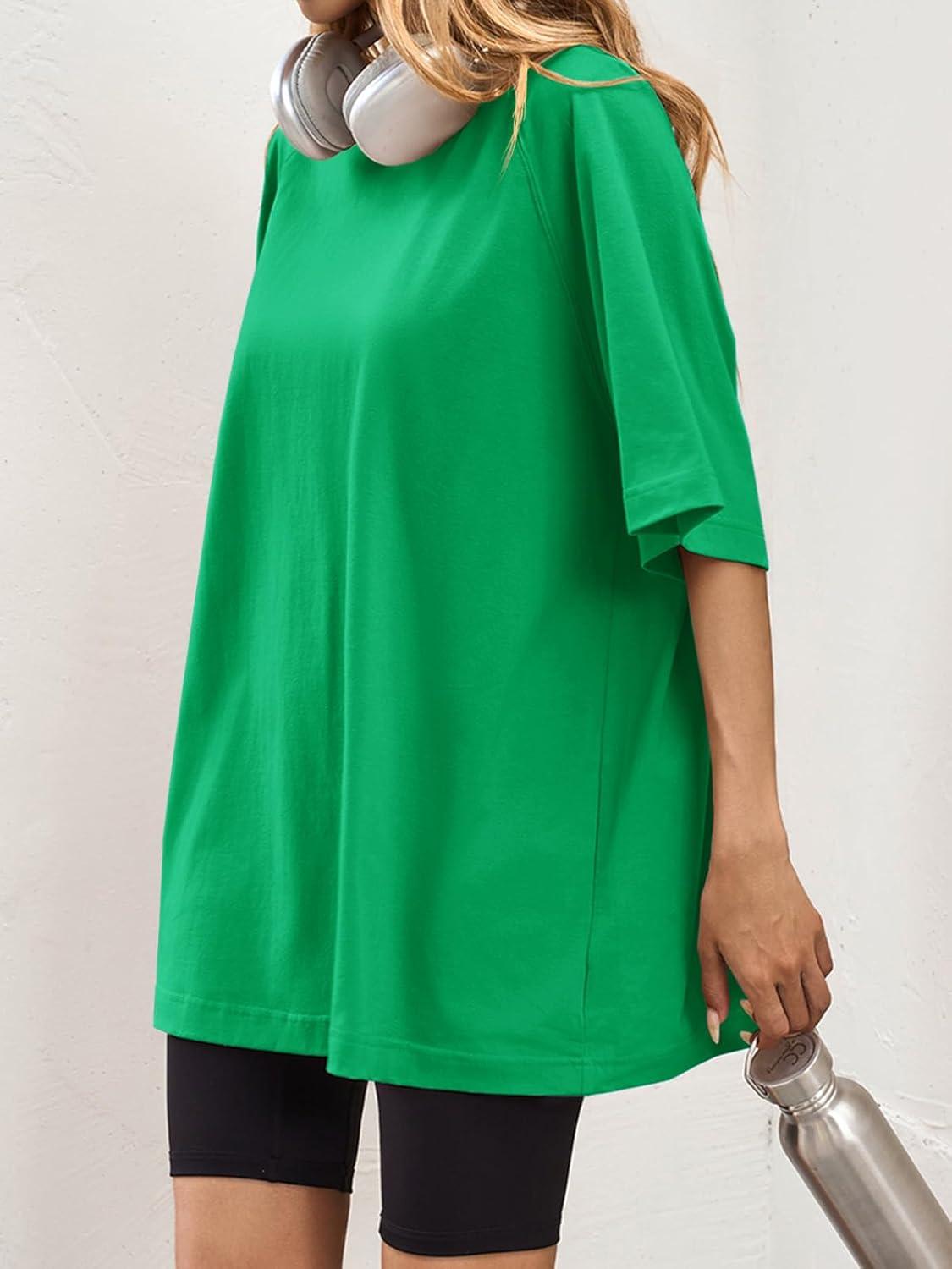 imageTankaneo Womens Oversized Tshirts Crew Neck Short Raglan Sleeve Tunic Tops Summer Casual Loose Fit Workout Tee ShirtsGreen