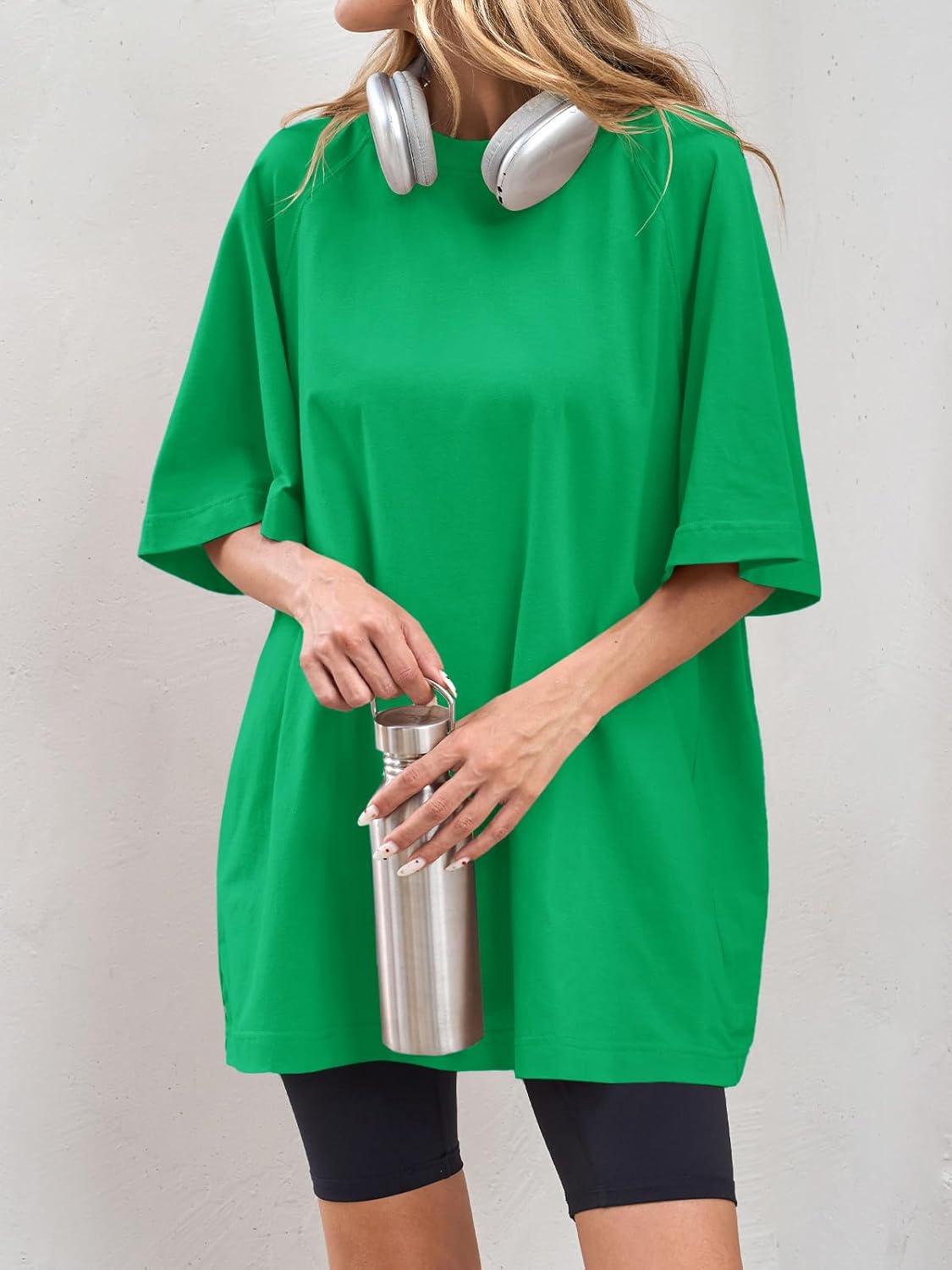 imageTankaneo Womens Oversized Tshirts Crew Neck Short Raglan Sleeve Tunic Tops Summer Casual Loose Fit Workout Tee ShirtsGreen