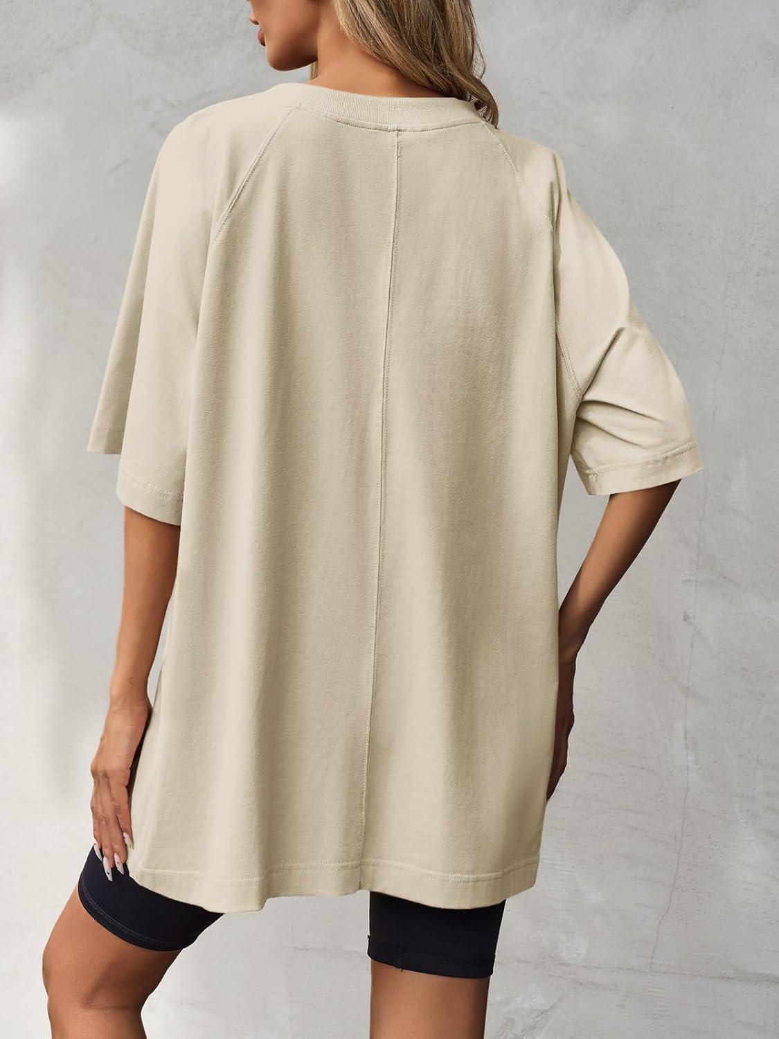 imageTankaneo Womens Oversized Tshirts Crew Neck Short Raglan Sleeve Tunic Tops Summer Casual Loose Fit Workout Tee ShirtsKhaki