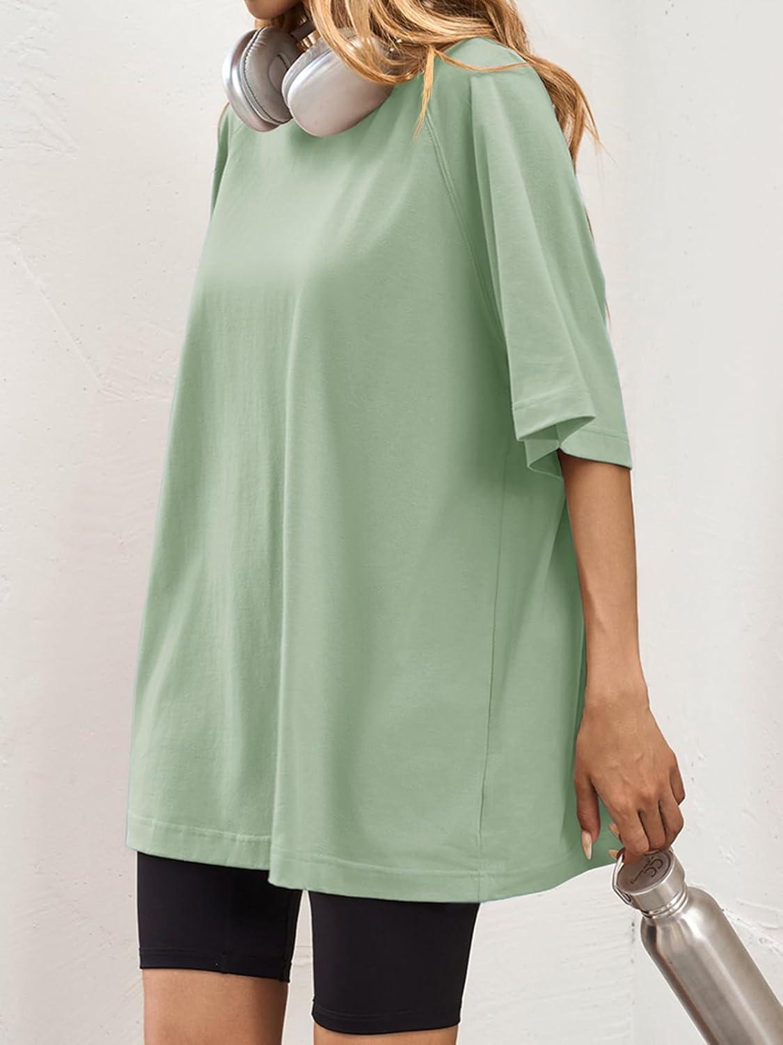 imageTankaneo Womens Oversized Tshirts Crew Neck Short Raglan Sleeve Tunic Tops Summer Casual Loose Fit Workout Tee ShirtsLight Green