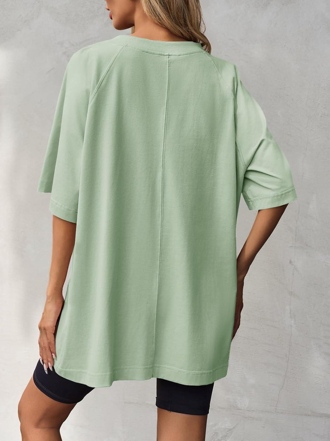 imageTankaneo Womens Oversized Tshirts Crew Neck Short Raglan Sleeve Tunic Tops Summer Casual Loose Fit Workout Tee ShirtsLight Green