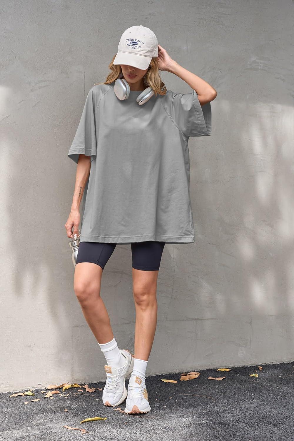 imageTankaneo Womens Oversized Tshirts Crew Neck Short Raglan Sleeve Tunic Tops Summer Casual Loose Fit Workout Tee ShirtsLight Grey