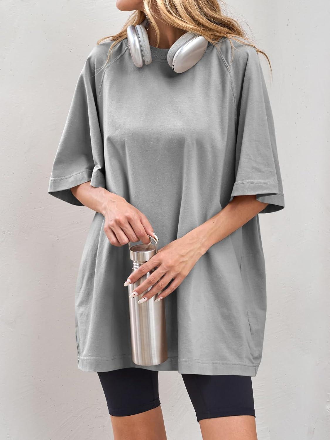 imageTankaneo Womens Oversized Tshirts Crew Neck Short Raglan Sleeve Tunic Tops Summer Casual Loose Fit Workout Tee ShirtsLight Grey