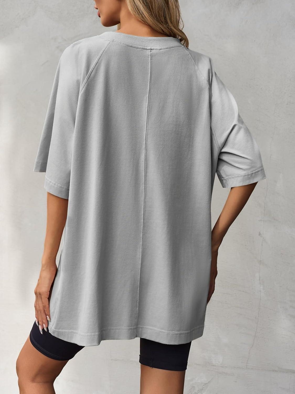 imageTankaneo Womens Oversized Tshirts Crew Neck Short Raglan Sleeve Tunic Tops Summer Casual Loose Fit Workout Tee ShirtsLight Grey