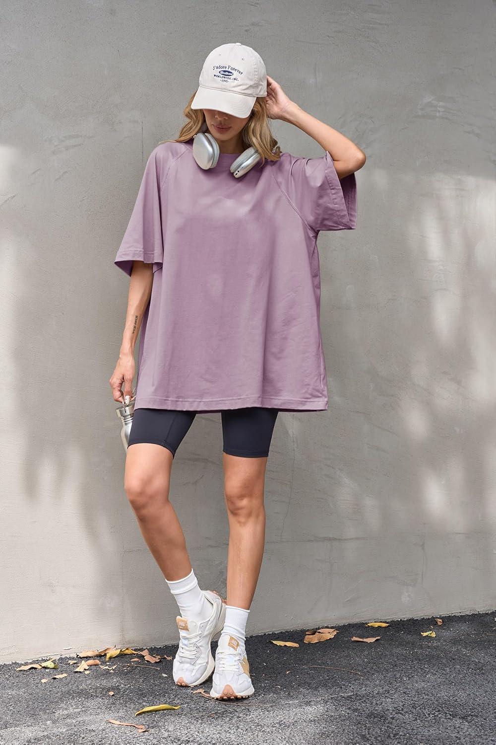 imageTankaneo Womens Oversized Tshirts Crew Neck Short Raglan Sleeve Tunic Tops Summer Casual Loose Fit Workout Tee ShirtsLight Purple