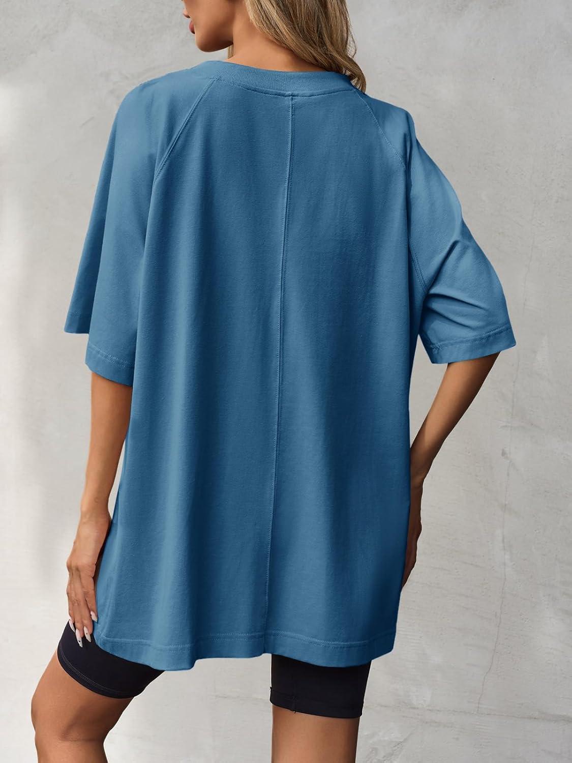 imageTankaneo Womens Oversized Tshirts Crew Neck Short Raglan Sleeve Tunic Tops Summer Casual Loose Fit Workout Tee ShirtsNavy Blue