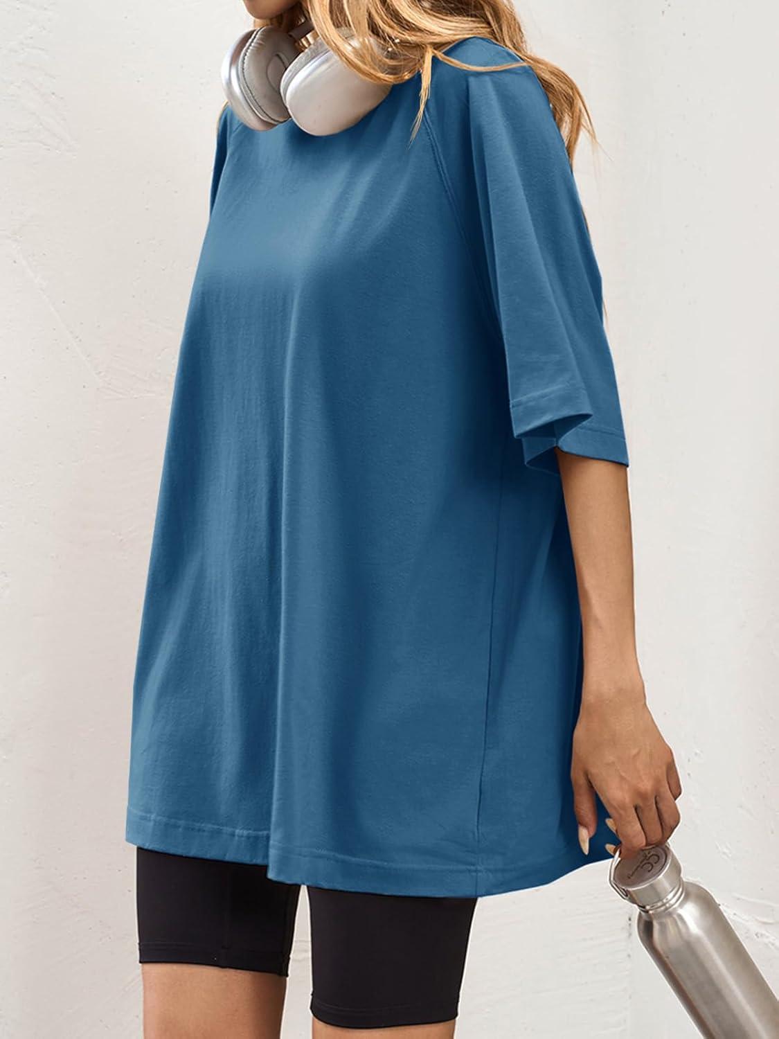 imageTankaneo Womens Oversized Tshirts Crew Neck Short Raglan Sleeve Tunic Tops Summer Casual Loose Fit Workout Tee ShirtsNavy Blue