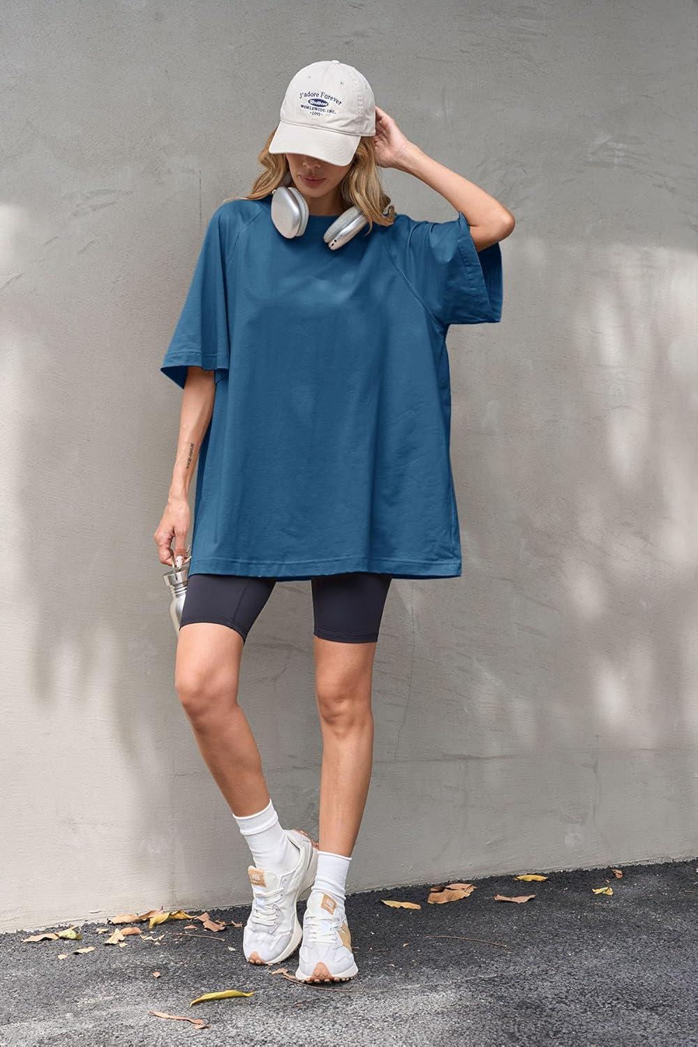 imageTankaneo Womens Oversized Tshirts Crew Neck Short Raglan Sleeve Tunic Tops Summer Casual Loose Fit Workout Tee ShirtsNavy Blue