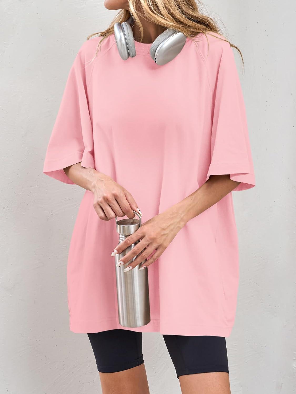 imageTankaneo Womens Oversized Tshirts Crew Neck Short Raglan Sleeve Tunic Tops Summer Casual Loose Fit Workout Tee ShirtsWatermelon Red