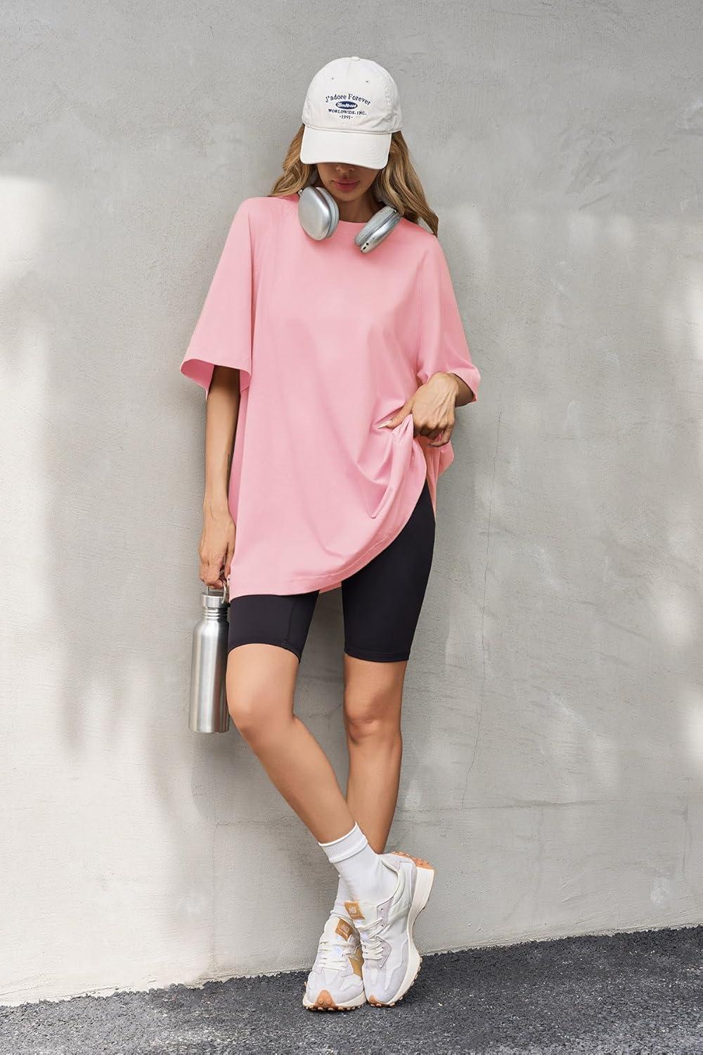 imageTankaneo Womens Oversized Tshirts Crew Neck Short Raglan Sleeve Tunic Tops Summer Casual Loose Fit Workout Tee ShirtsWatermelon Red