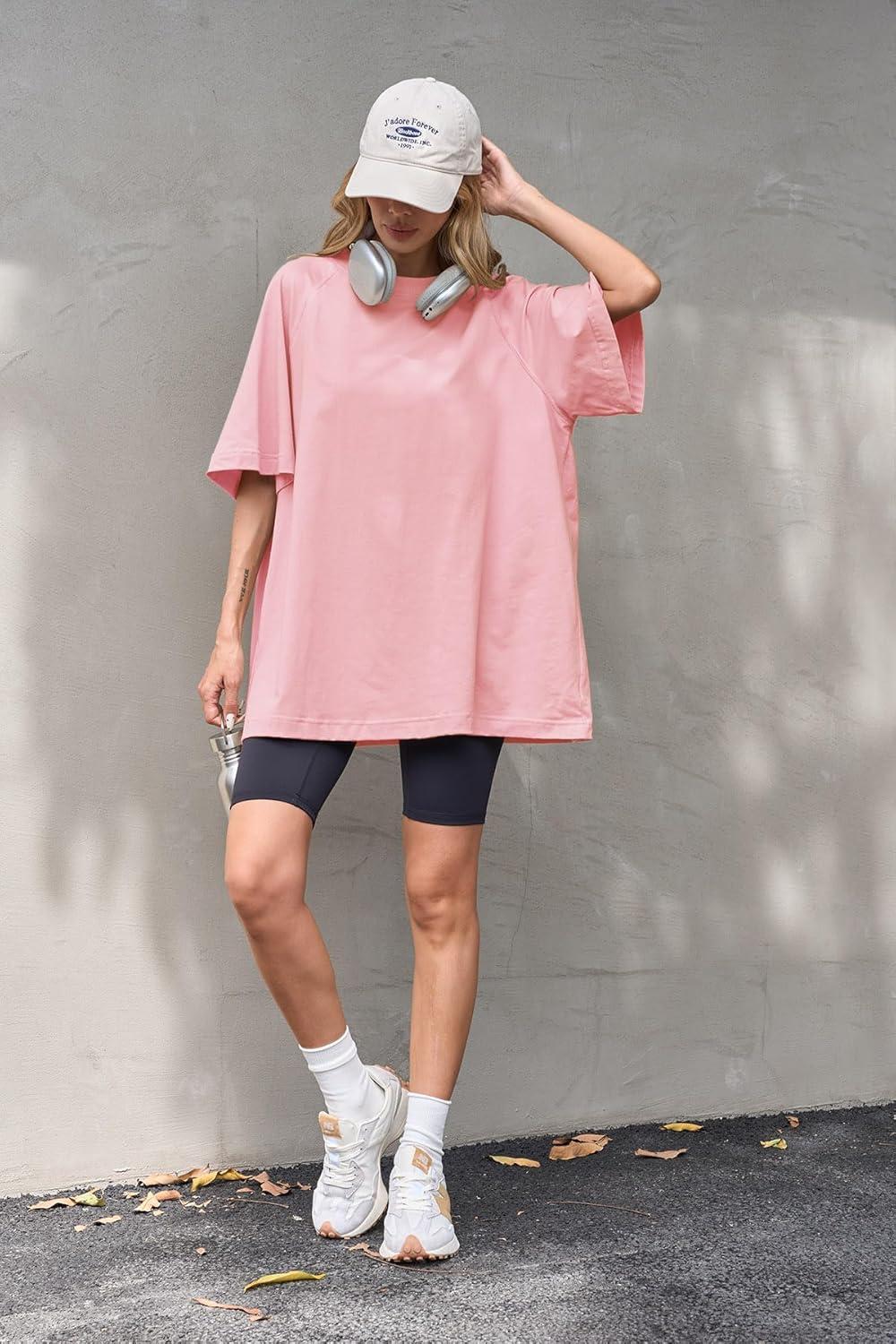 imageTankaneo Womens Oversized Tshirts Crew Neck Short Raglan Sleeve Tunic Tops Summer Casual Loose Fit Workout Tee ShirtsWatermelon Red