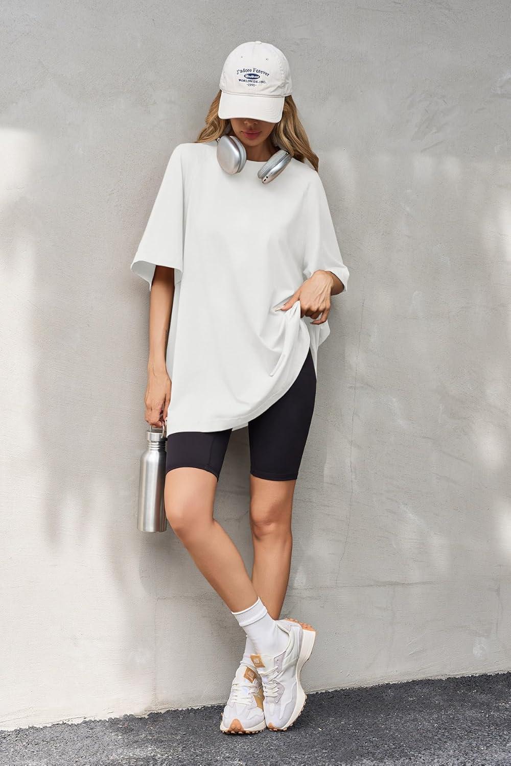 imageTankaneo Womens Oversized Tshirts Crew Neck Short Raglan Sleeve Tunic Tops Summer Casual Loose Fit Workout Tee ShirtsWhite