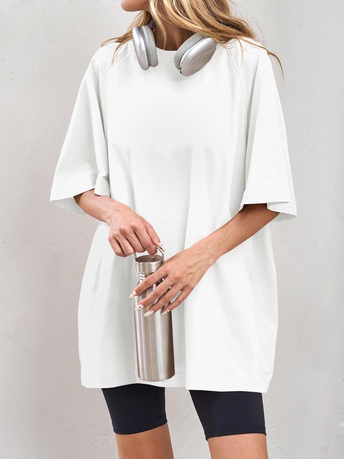 imageTankaneo Womens Oversized Tshirts Crew Neck Short Raglan Sleeve Tunic Tops Summer Casual Loose Fit Workout Tee ShirtsWhite