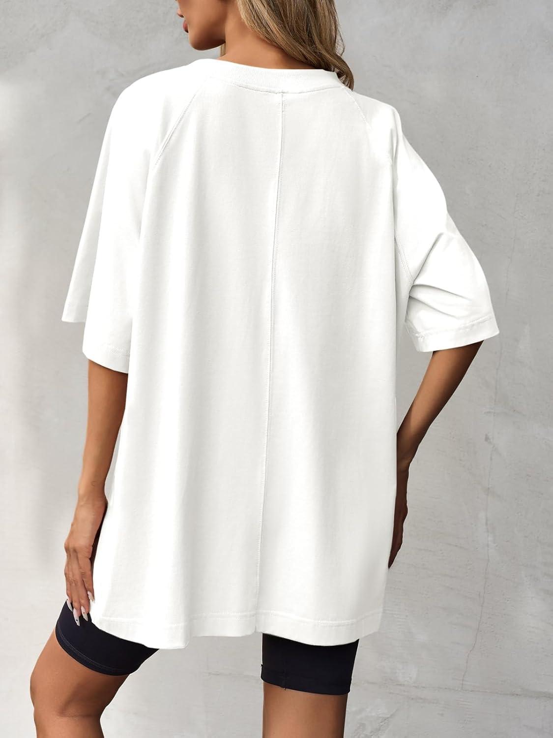 imageTankaneo Womens Oversized Tshirts Crew Neck Short Raglan Sleeve Tunic Tops Summer Casual Loose Fit Workout Tee ShirtsWhite
