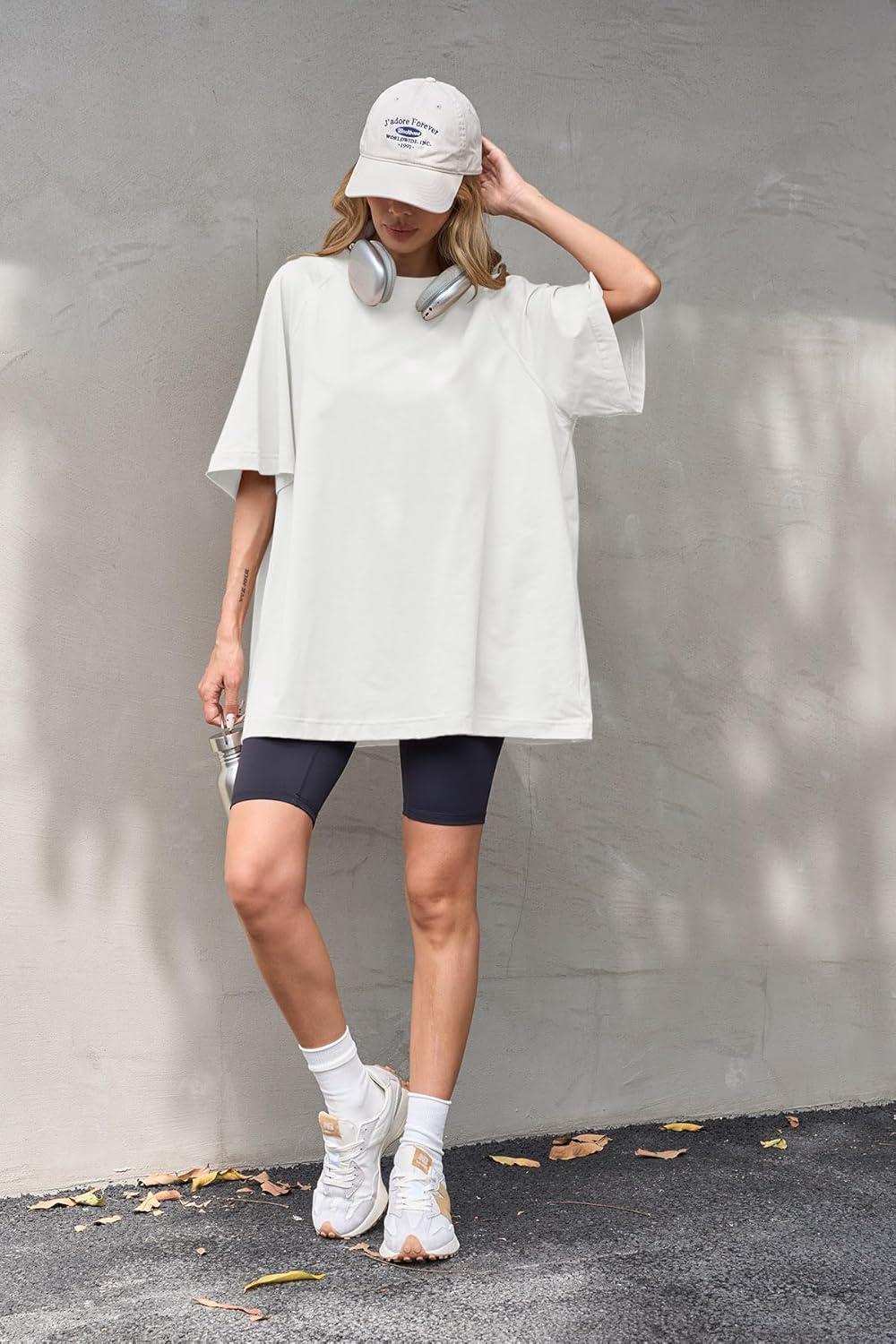 imageTankaneo Womens Oversized Tshirts Crew Neck Short Raglan Sleeve Tunic Tops Summer Casual Loose Fit Workout Tee ShirtsWhite