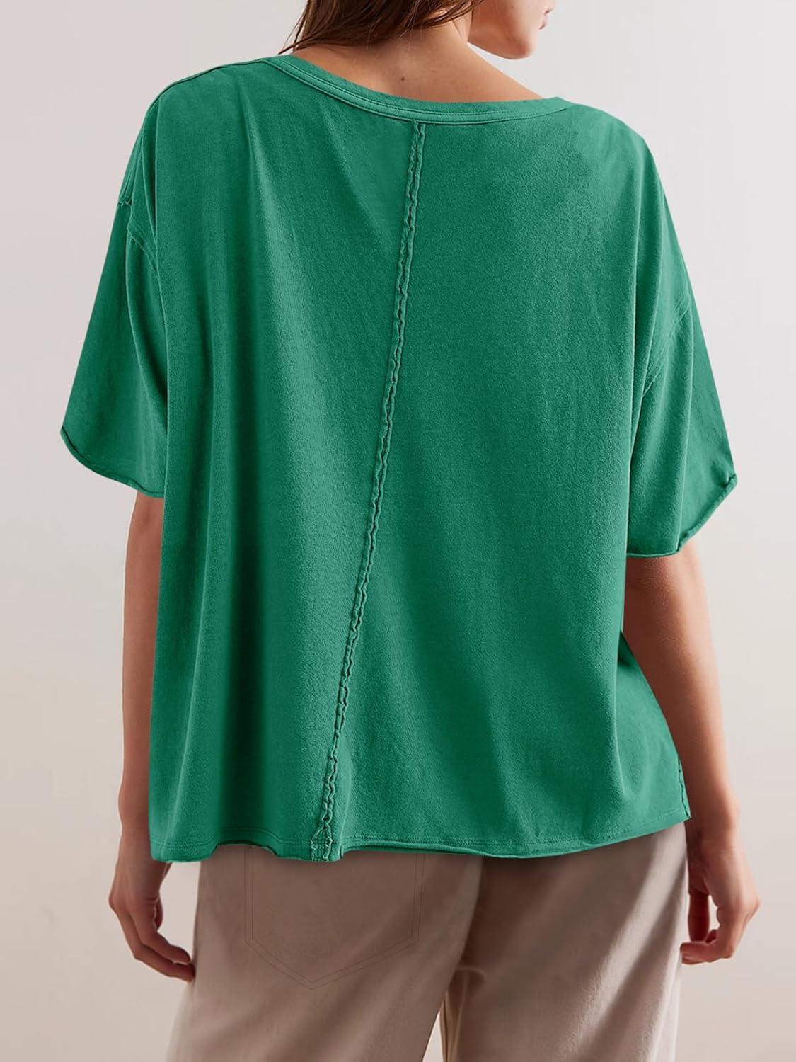 imageTankaneo Womens Oversized Tshirts Deep V Neck Short Sleeve Tops Summer Casual Loose Fit Tunic Tee ShirtGreen