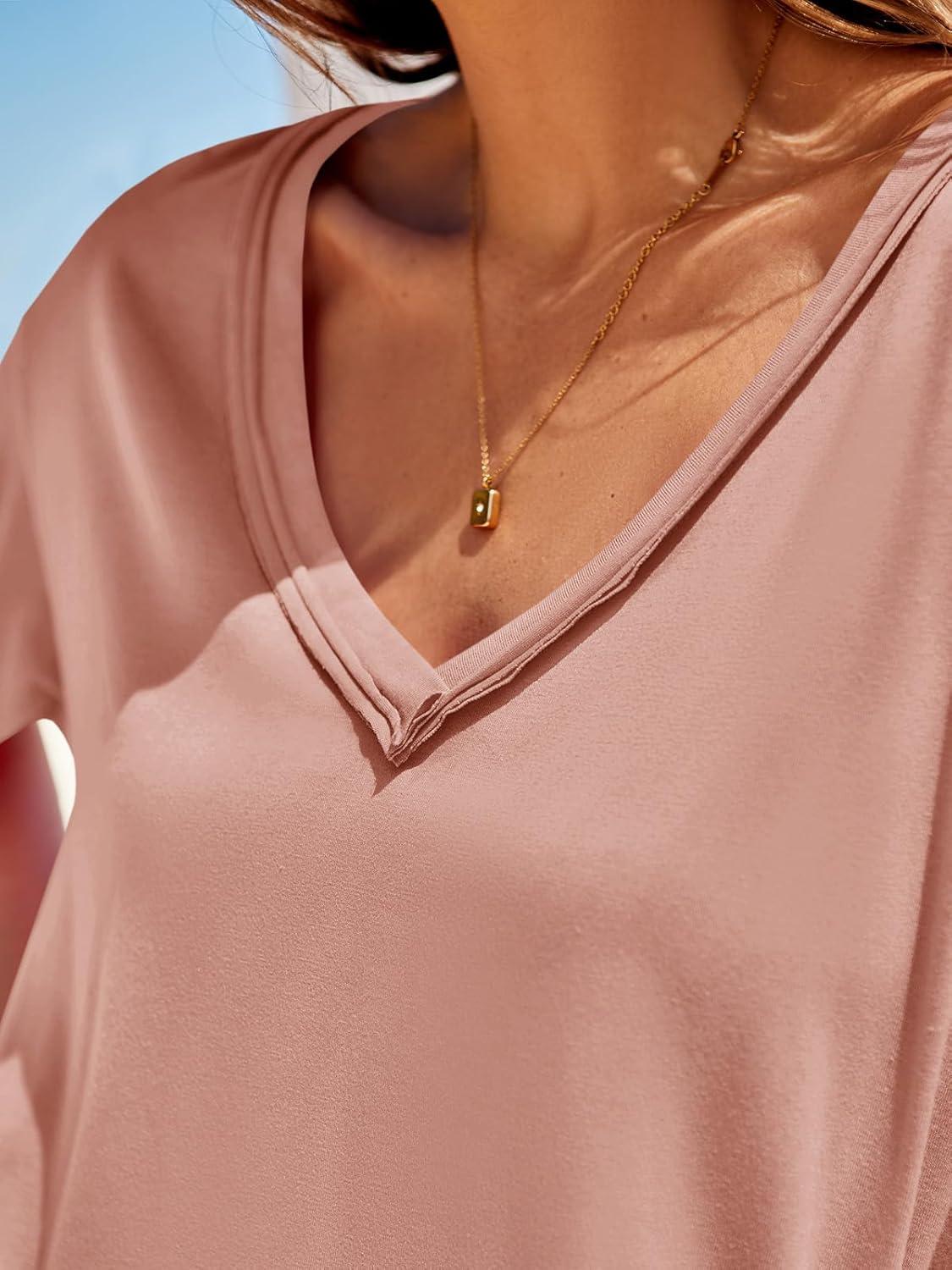 imageTankaneo Womens Oversized Tshirts Deep V Neck Short Sleeve Tops Summer Casual Loose Fit Tunic Tee ShirtOrange